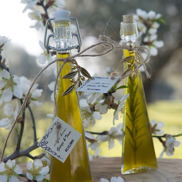 Hochzeit Olivenöl Gastgeschenke, griechisches Natives Olivenöl Extra, Braut Taufe Gastgeschenke, mit Kräutern, benutzerdefinierte Etiketten, Hochzeit Olivenöl Flaschen,