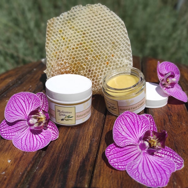 Crème pour le visage NATURELLE, Crème pour le visage hydratante anti-âge faite à la main, Crème à la cire d'abeille, Huile d'olive grecque, Huile de calentula, Huiles essentielles, Sans parapen