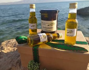 Kalamata Olives, Greek Olive Oil,Greek Gift Box , Wild Thyme, Wild Oregano Herb, Dried Greek, Handmade Gift for her, Gift for Cooking Lovers