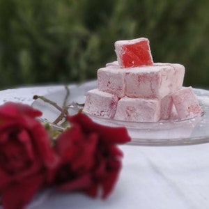 Traditional  GreekTurkish Delight, 350gr Handmade Greek Sweet, Rose Lokum Treats, Unique Gift for Grandmom, Gourmet Gift Box Candy Dessert