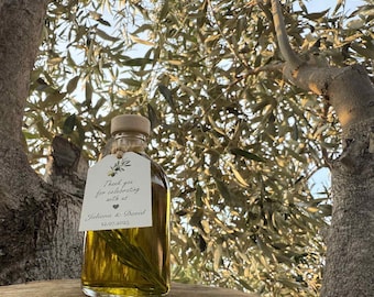 100ml Greek Olive Oil Favors  – Infused with Herbs – Custom Labels – FREE SHIPPING-Extra Virgin – Wedding- Bridal Shower- Baptism Gifts.