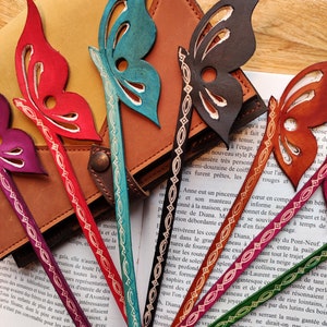 Vegetable-tanned leather butterfly bookmark Black