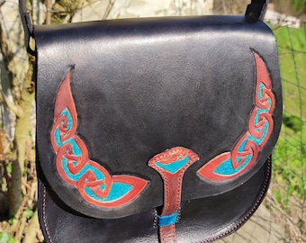 Genuine Celtic pattern leather bag