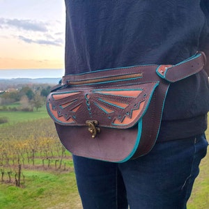 Brown full-grain leather belt bag