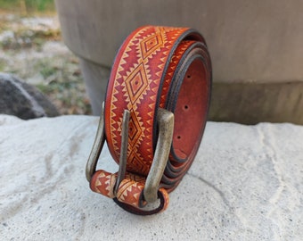 Genuine brown leather belt boho style