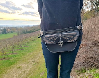 Black leather fanny pack