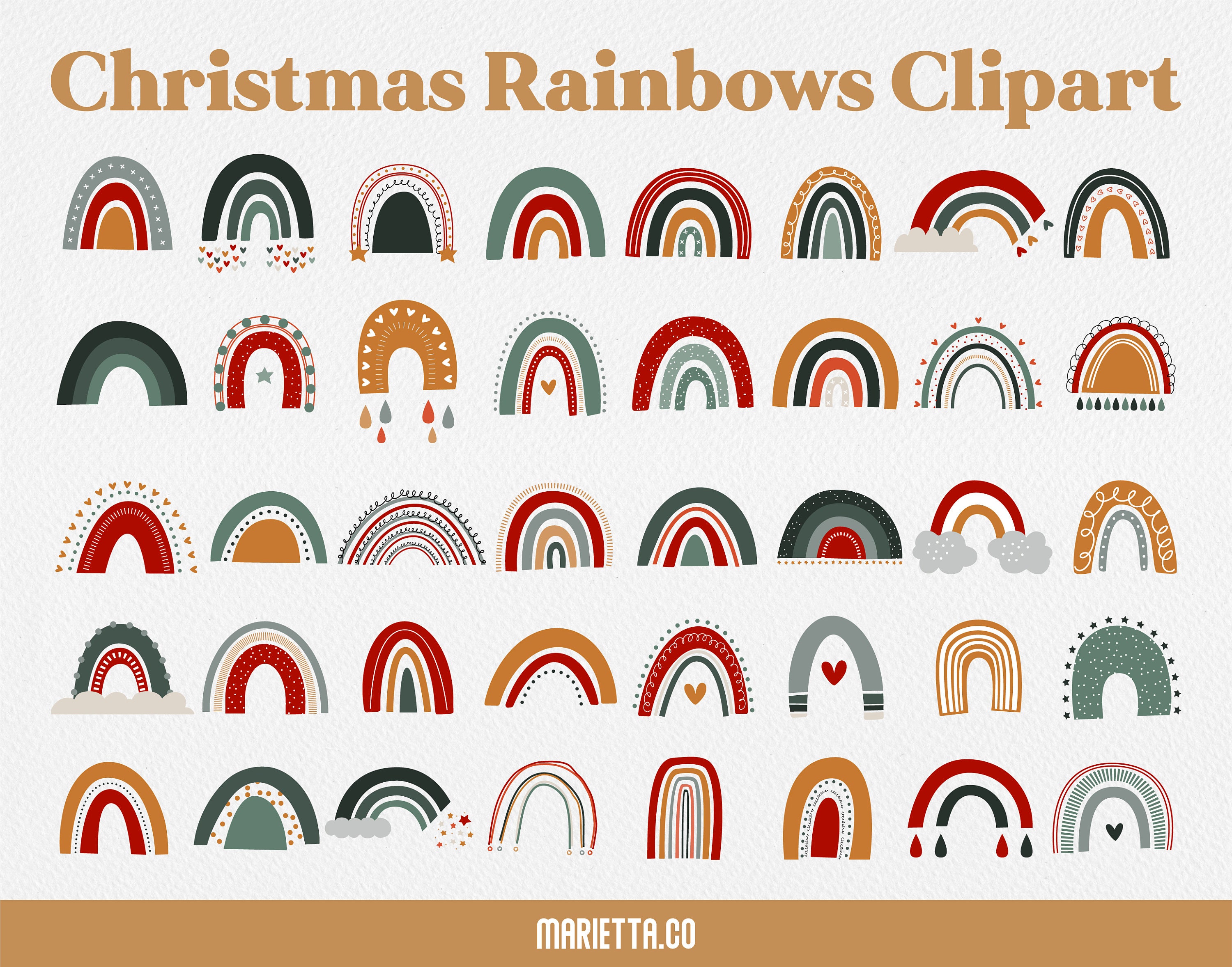 Download 40 Christmas Boho Rainbow Clipart Designs Commercial Use Etsy