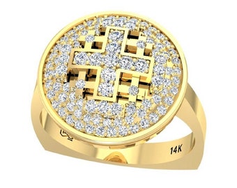 14K Gold Diamond Jerusalem Cross Ring, 96 Real Natural Diamonds 0.70 TCW, Diamond Crusader's Cross Ring, Symbolic Ring, Made in Israel