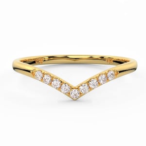 Chevron Ring,  Midi Ring Gold V Ring 9 Diamonds, Thumb Ring, Wishbone Ring