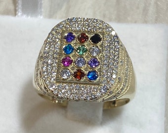 Unique 14K Gold Hoshen Diamond Ring with Colorful Gems ,Made in Israel jewelry Hoshen Ring, jewish ring