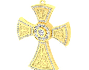 Large Gold CROSS Pendant Necklace with 131 Natural Diamonds, 14K Gold Cross Necklace Men, Best Gift for Him, Israel Jewelry, Made in Israel