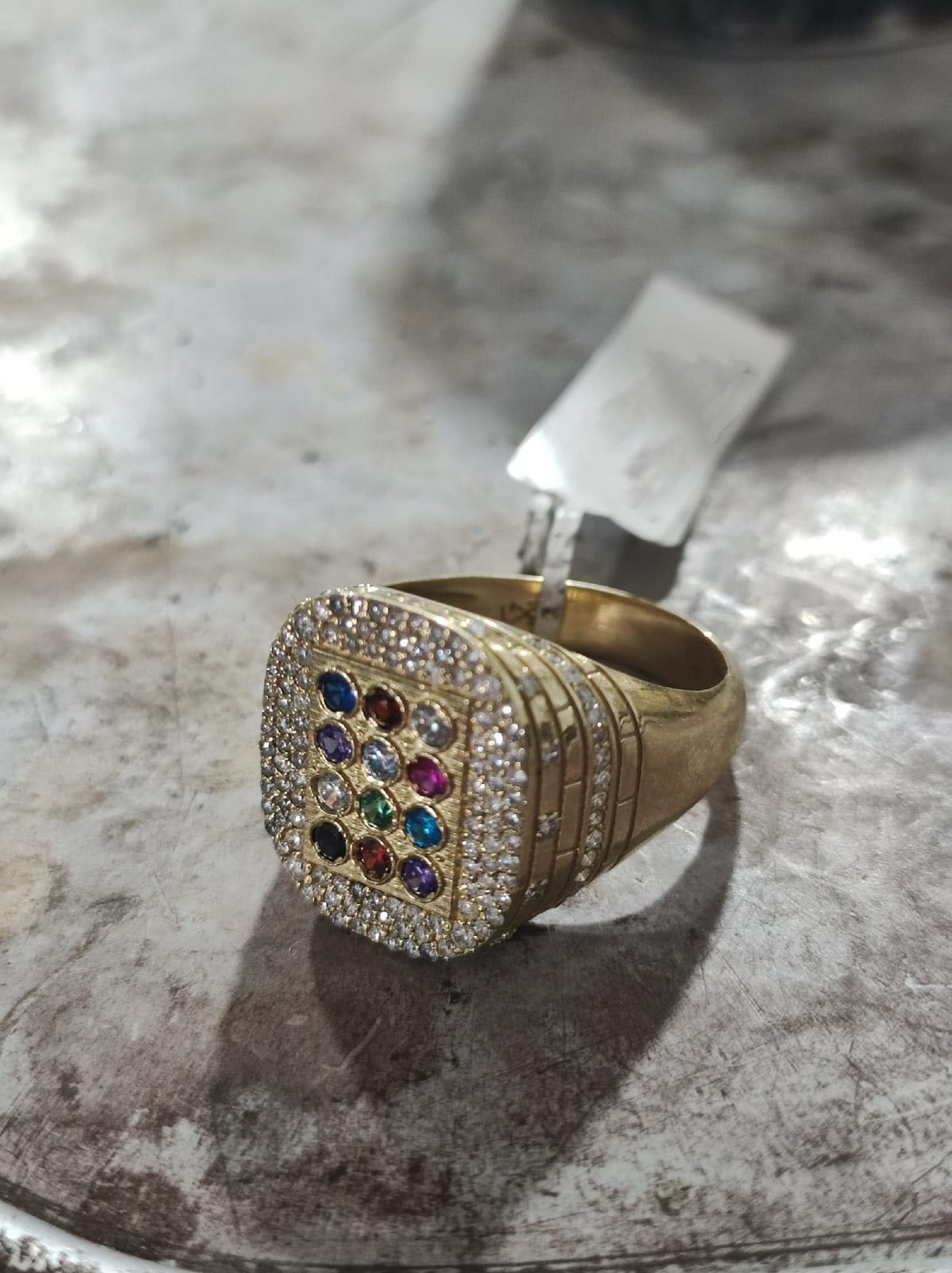 Jewish Diamond Rings Gold Diamond Ring With Colorful Gems - Jewish Unique 14k Gold Ring ...