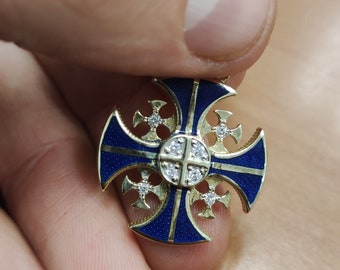 14K Gold Jerusalem CROSS Pendant Necklace - with 0.20 carat Inlaid Jewish Jewelry, Religious Gold Cross Pattee Necklace, Made in Israel