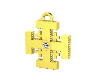14K Gold JERUSALEM CROSS Pendant Necklace, 0.02 ct Natural Diamond, Minimalist Jewelry, Crusaders Cross, Jewish Gift, Hebrew Necklace