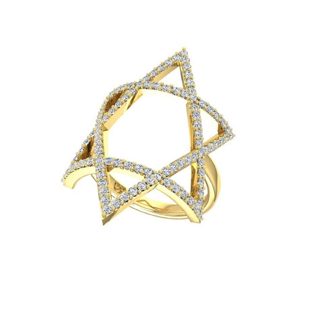 Jewish Diamond Rings 14K Gold Diamond Jewish Star Ring, 102 Real Natural Diamonds Magen ...