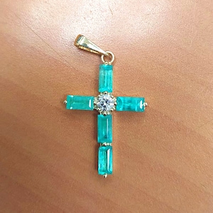 Emerald Cross Pendant - with 5 Genuine Emerald Stones 1.04 TCW, Exquisite 14k Solid Gold Cross Necklace, Christian Jewelry, Emerald Pendant