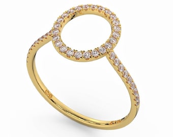 14K Gold Open Circle Band Ring, Karma Ring, 42 Real Natural Diamonds 0.30 TCW, Simple O Ring, Diamond Circle Ring, Made in Israel
