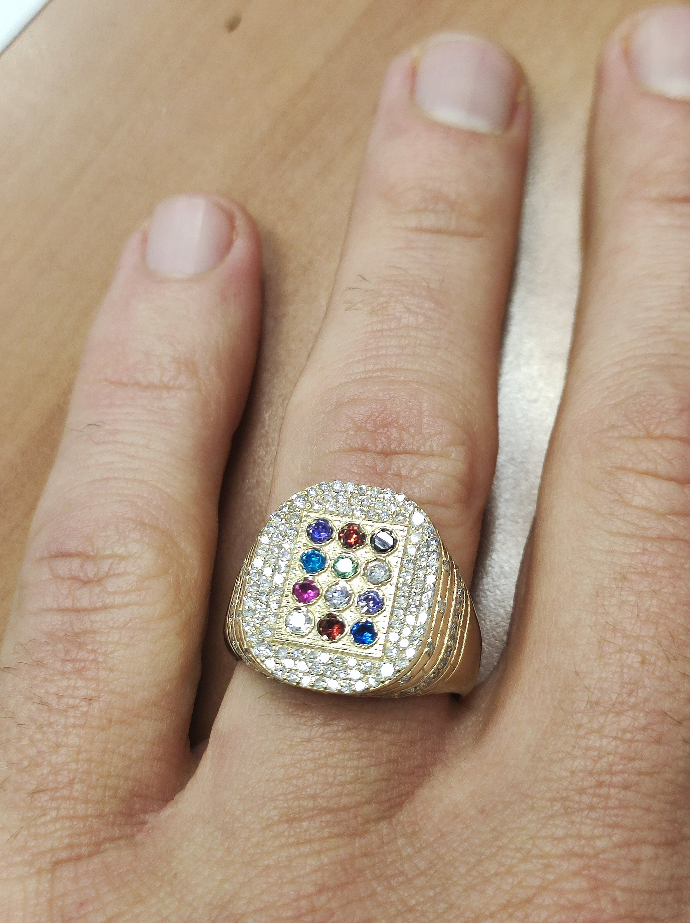 Jewish Diamond Rings Gold Diamond Ring With Colorful Gems - Jewish Unique 14k Gold Ring ...