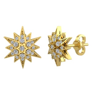 Earrings with 14K Gold and Diamond 12-Pointed Star with 38 Natural Diamonds, Handmade Jewish Jewelry, Rose Gold Earrings, Made in Israel