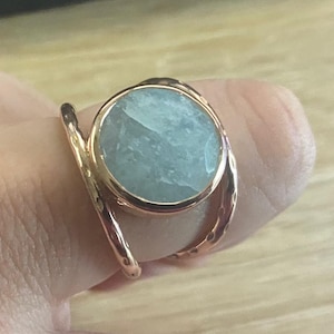 14k Gold Aquamarine Ring, March Birthstone Ring, Bezel Setting Ring, Handmade Jewelry
