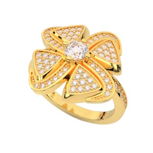 Diamond Cocktail Ring, Solid 14K Gold, 81 Natural Diamonds 0.57 TCW, Statement Ring, Gift for Women, Pinwheel Flower Jewelry