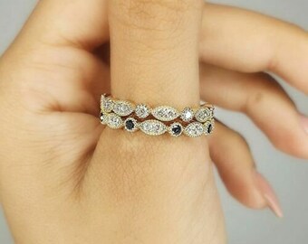 14K Gold Marquise and Dot Diamond Ring, 20 Real Natural Diamonds 0.14 TCW, Millgrain Ring, Thumb Ring, Stacking Ring, Made in Israel