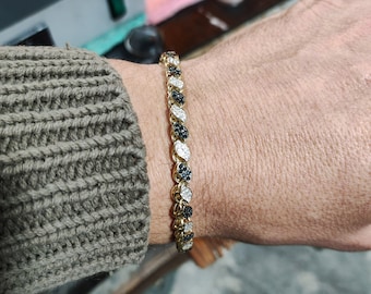 Handcrafted Diamond Bracelet in 14K Gold 202 Natural Diamonds and 192 Black Diamonds, Unique Jewelry Made in Israel