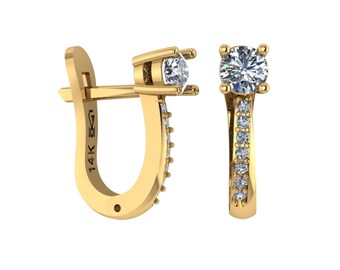 Diamond Oval Hoop Earrings, 16 Natural Diamonds 0.45 TCW, Latch Back Hinged Hoop Diamond Earrings 14K Gold, Huggie Hoops