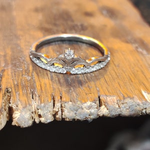 14K Gold Tiara Ring, 0.34 carat Gold Crown Ring, Minimalist Diamond Ring, Princess Tiara Ring