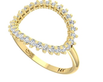 Open Circle Diamond Ring, Diamond Karma Ring, 29 Real Natural Diamonds 14K Gold, Gold Circle Ring, Made in Israel
