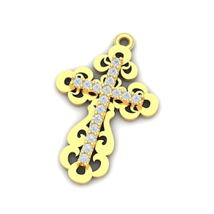 14K Gold Cross Pendant Necklace, 17 Natural Diamonds, Filigree Cross Necklace, Diamond Cross Pendant
