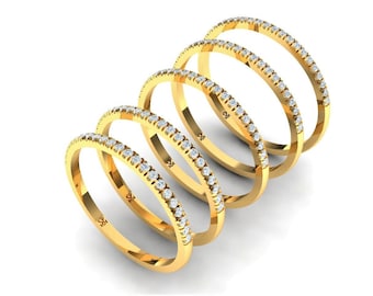 Solid 14K Gold Half Eternity Diamond Ring Band, 23 Real Natural Diamonds 0.12 TCW, Stacking Ring, Thumb Ring, Thin Gold Ring, Made in Israel
