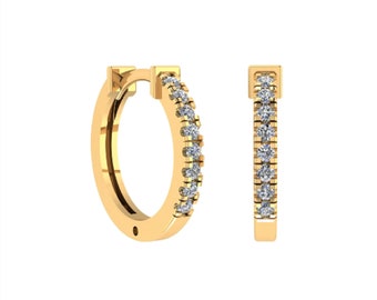 Gold Huggie Hoop Earrings, 16 Natural Diamonds 0.22 carat, 14K Gold Diamond Hoop Earrings, Round Hoop Earrings, Made in Israel