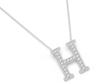 Letter H Pendant With Necklace Chain, 22 Natural Diamonds