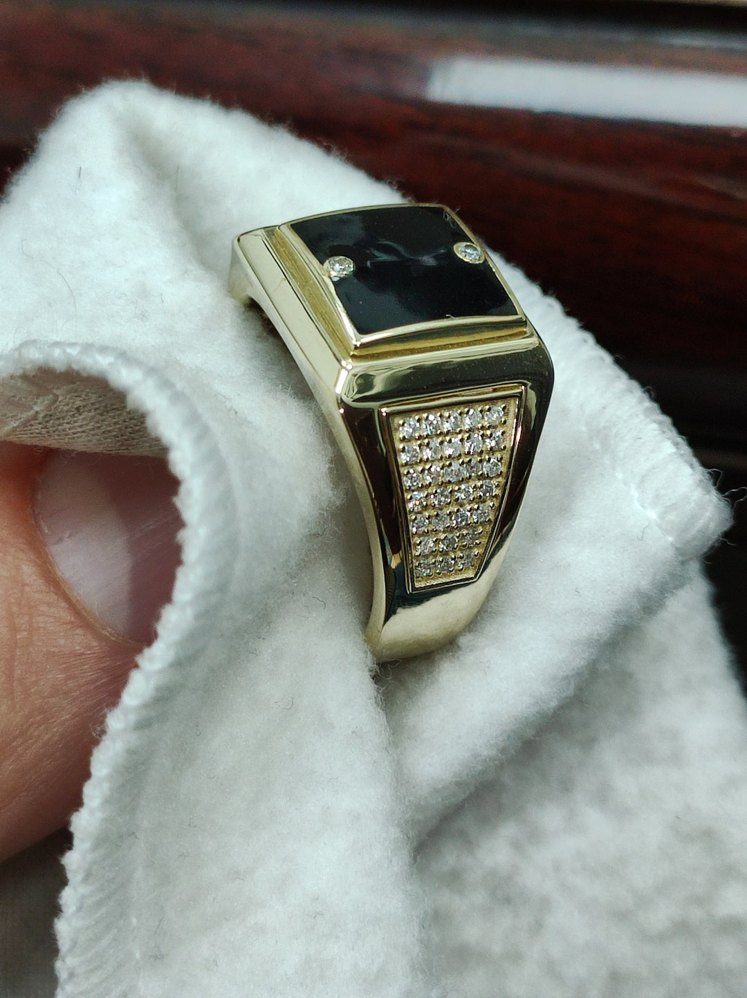 Pinky Ring for Men, Rolex Design 14k Gold With 60 Diamonds 0.44