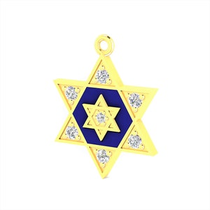 Davidstern Anhänger mit 14K Gold und 7 natürlichen Diamanten, Davidstern Halskette, symbolischer jüdischer Schmuck aus Israel