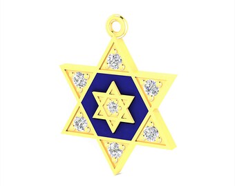 Star of David Pendant with 14K Gold and 7 Natural Diamonds, Star of David Necklace, Symbolic Jewish Jewelry from Israel