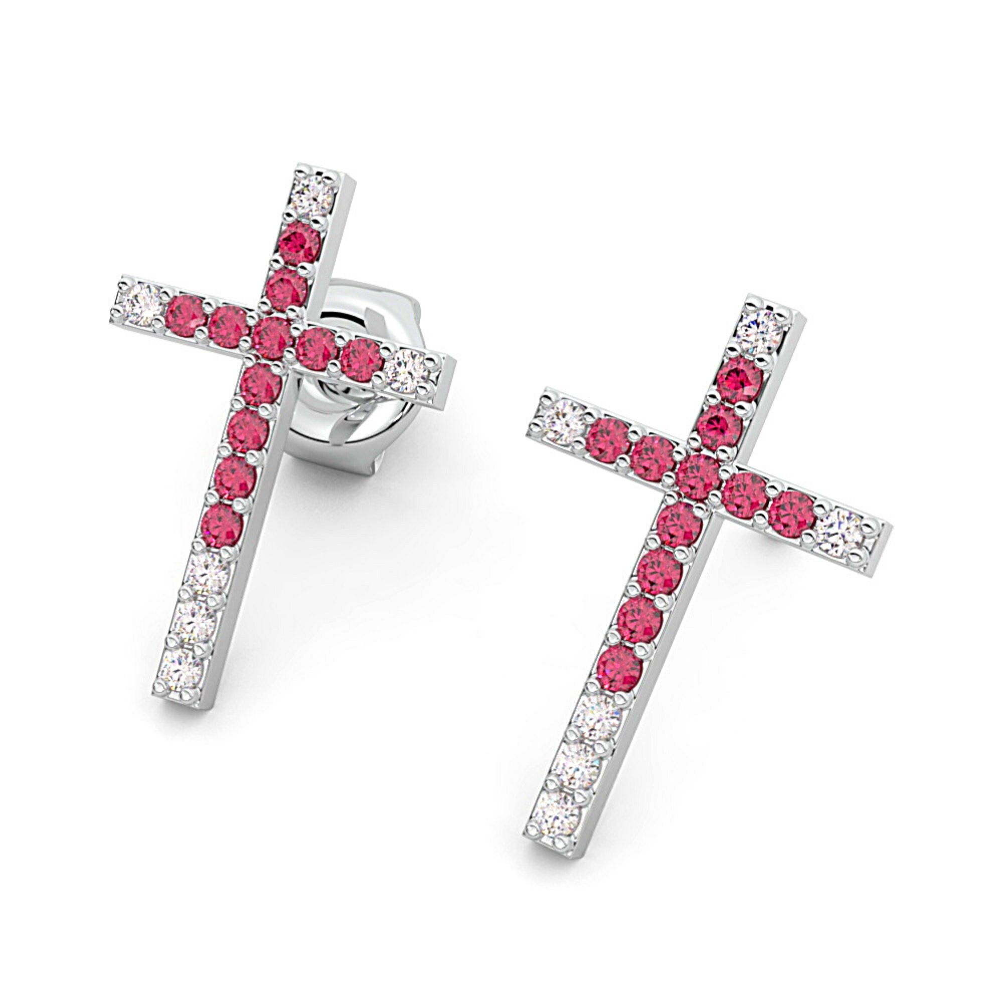 Ruby Cross Earrings Natural Diamonds and Rubies Solid 14K Etsy