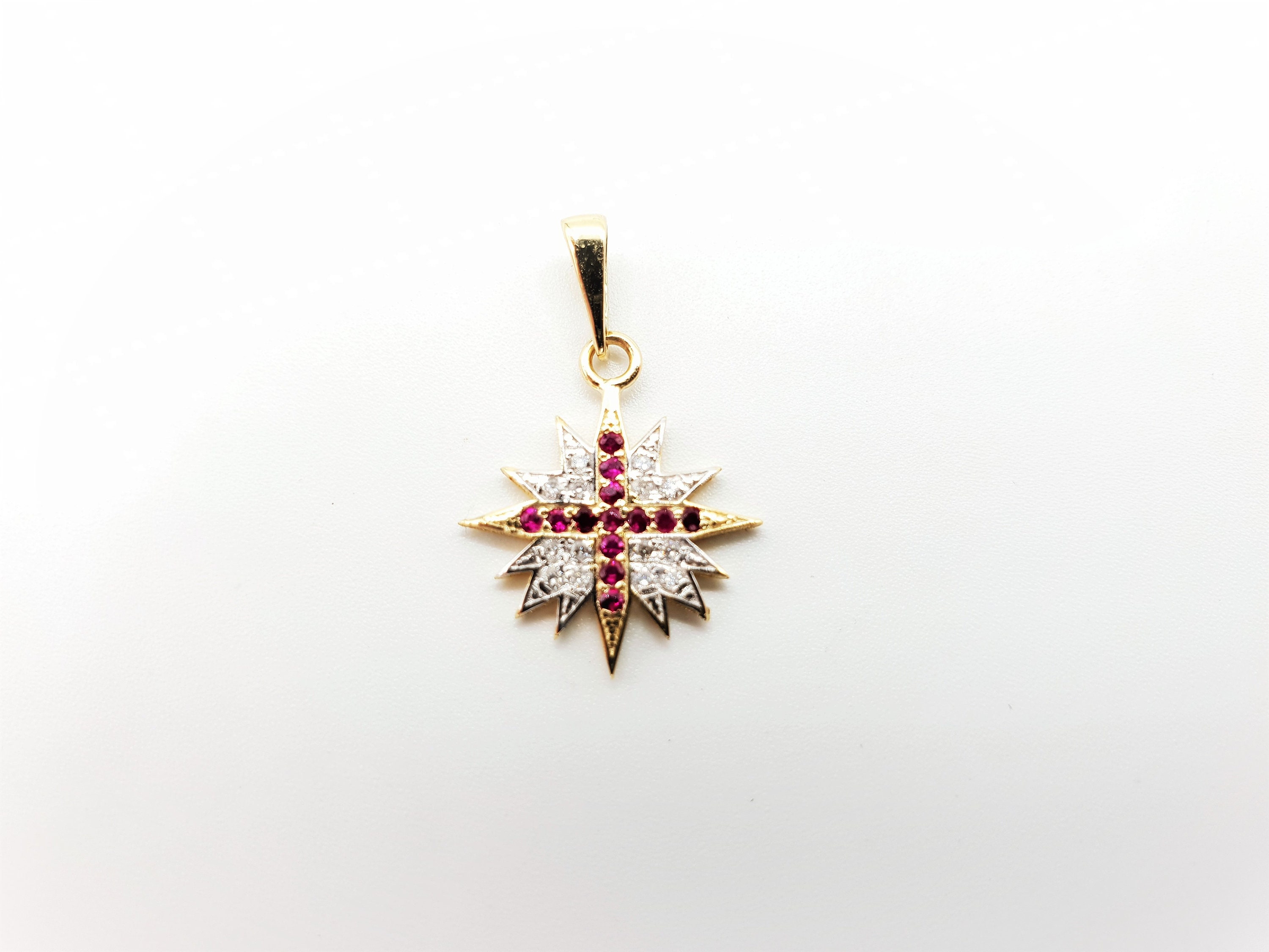 Diamond Star of Bethlehem Cross Pendant, Christian Jewelry, 14k Gold