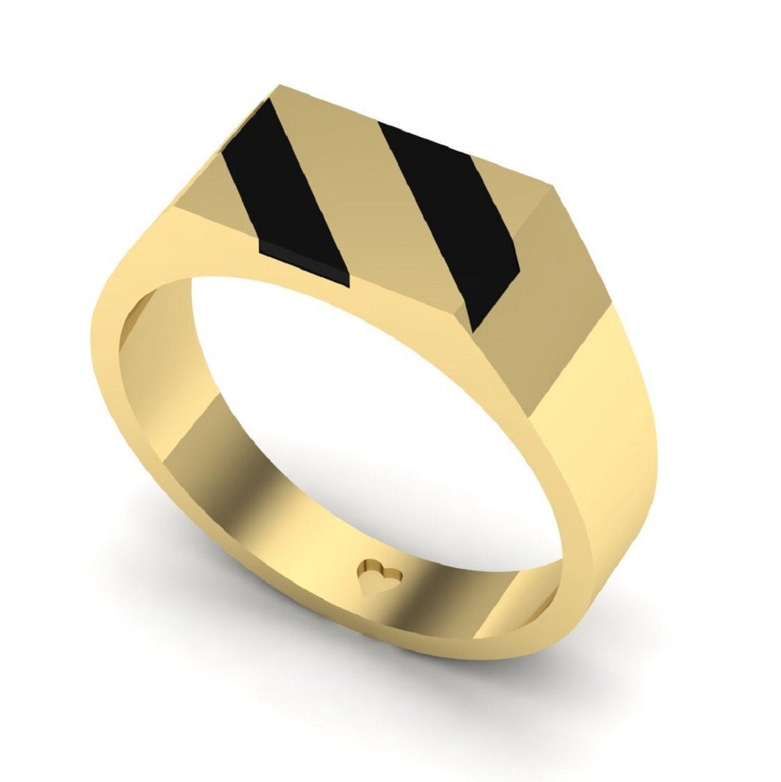 Solid 14K Gold Men's Chunky Ring with Enamel Stripes Etsy