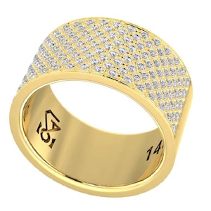 Cigar Band Ring, Wide Pave Diamond Ring, 140 Natural Diamonds 1.54 TCW, Solid 14K Gold, Wide Gold Band Ring, Cigar Ring, Made in Israel