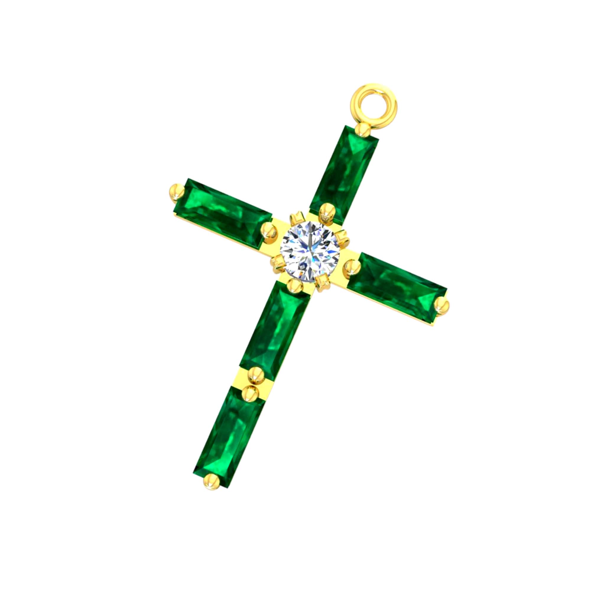 Emerald Cross Pendant Necklace 5 Natural Emerald Gemstones Etsy