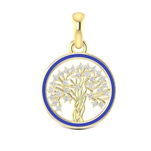 14K Gold Tree of Life Pendant Necklace with Enamel, 29 Natural Diamonds, Symbolic Pendant, Christian Jewelry, Made in Israel