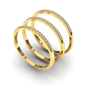 Massief 14K gouden halve eeuwigheid diamanten ringband, 23 echte natuurlijke diamanten, stapelring, duimring, dunne gouden ring, gemaakt in Israël