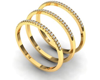 Solid 14K Gold Half Eternity Diamond Ring Band, 23 Real Natural Diamonds, Stacking Ring, Thumb Ring, Thin Gold Ring, Made in Israel