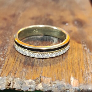 14k Yellow Gold Diamond Wedding Band, 0.86 carat Natural Diamonds in Enamel, Handmade Jewelry
