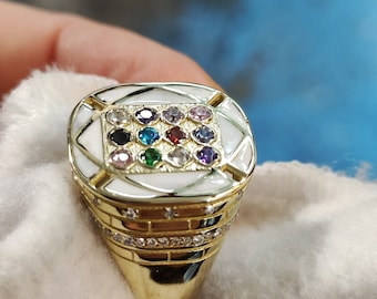 Unique 14K Gold Hoshen 56 Natural Diamonds 0.46 TCW Ring with Colorful Gems ,Made in Israel jewelry jewish ring