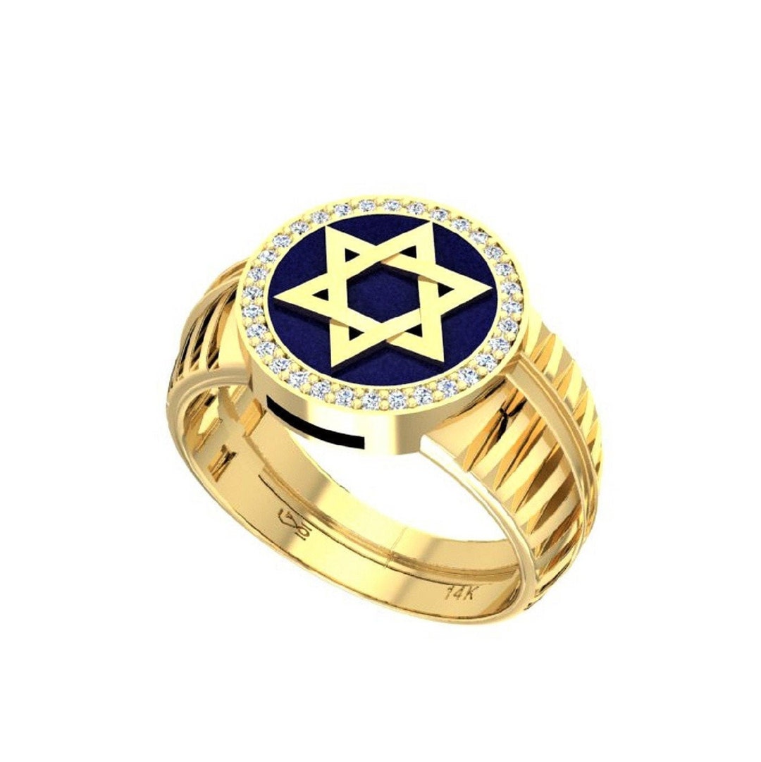 Jewish Diamond Rings Star of David Ring for Men With 14K Gold Jewish Star Ring With Enamel ...