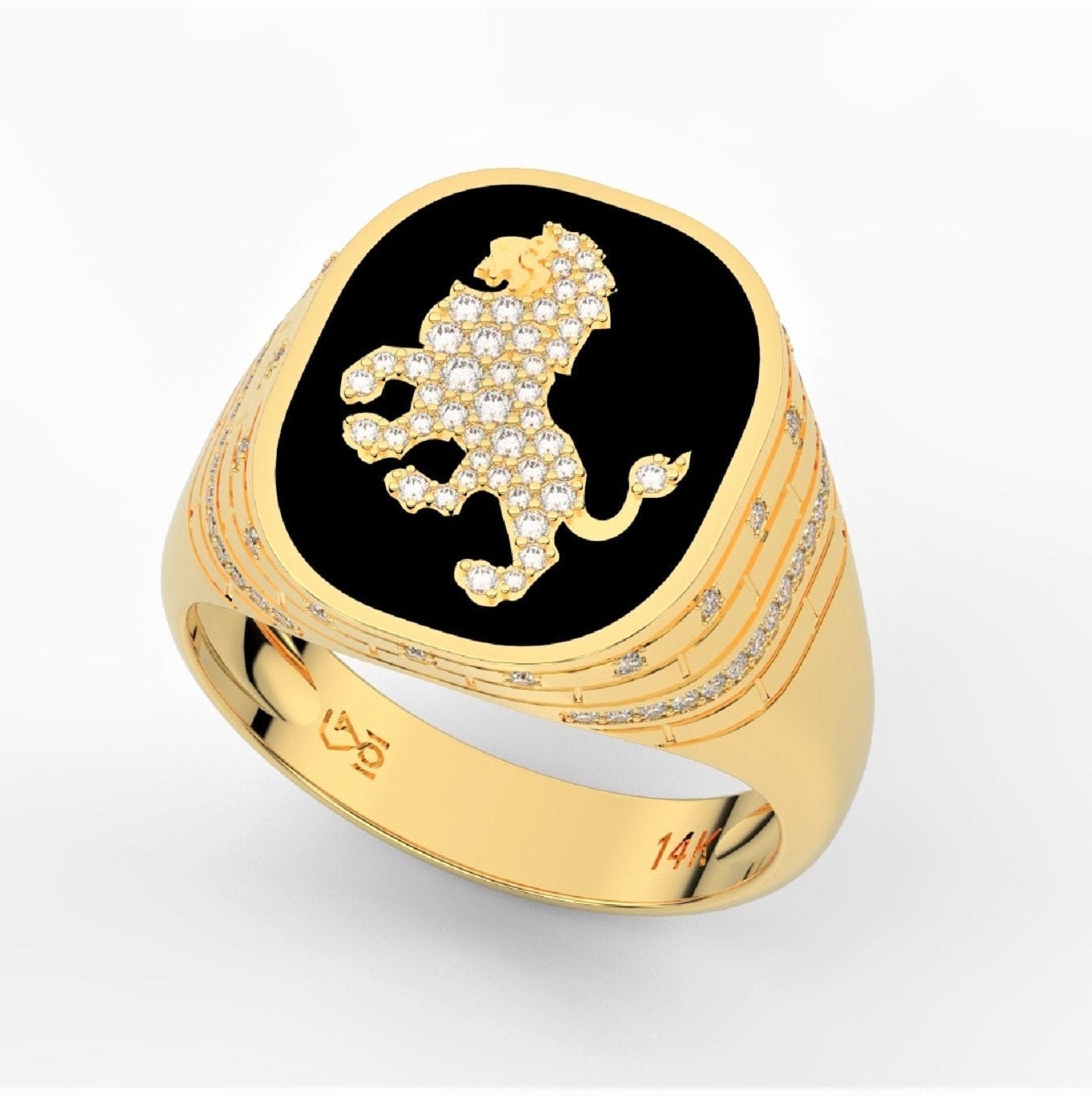Solid 14K Gold Lion of Judah Enamel Signet Ring 97 Real | Etsy