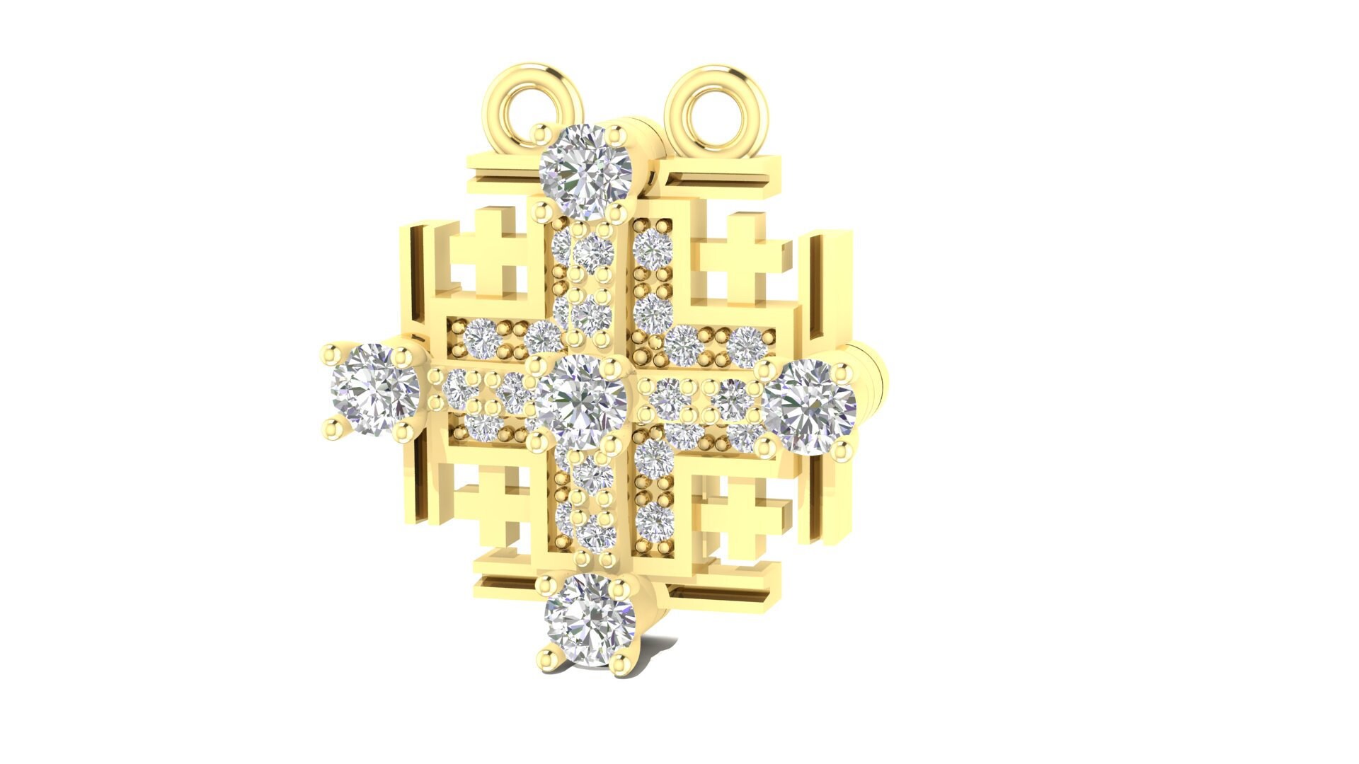 Jerusalem Kreuz Anhänger 3,3cm - Vergoldet Mit Emaille & Strasssteinen